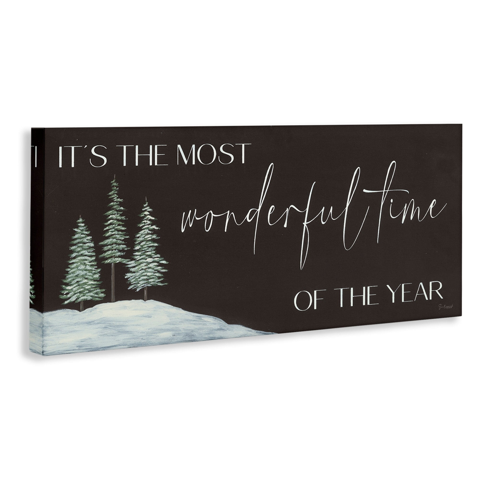 Most Wonderful Time Holiday Phrase Snowfield Trees Inspirational Graphic Art Gallery-Wrapped Canvas Print Wall Art
