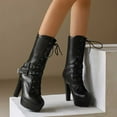 thumbnail image 2 of Mostsola Gothic Boots for Women Platform Heels Fashion Lace up Buckle Strap Mid Calf Boots, 2 of 9