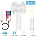 thumbnail image 3 of LNKOO 3 in 1 Handheld Mini Fan with LED Light, Power Bank , 2 Speeds USB Portable Personal Mini Desk Fan with Rechargeable 2200mAh 24 Hrs Working Hours for Outdoor, Travel, Camping-White, 3 of 9