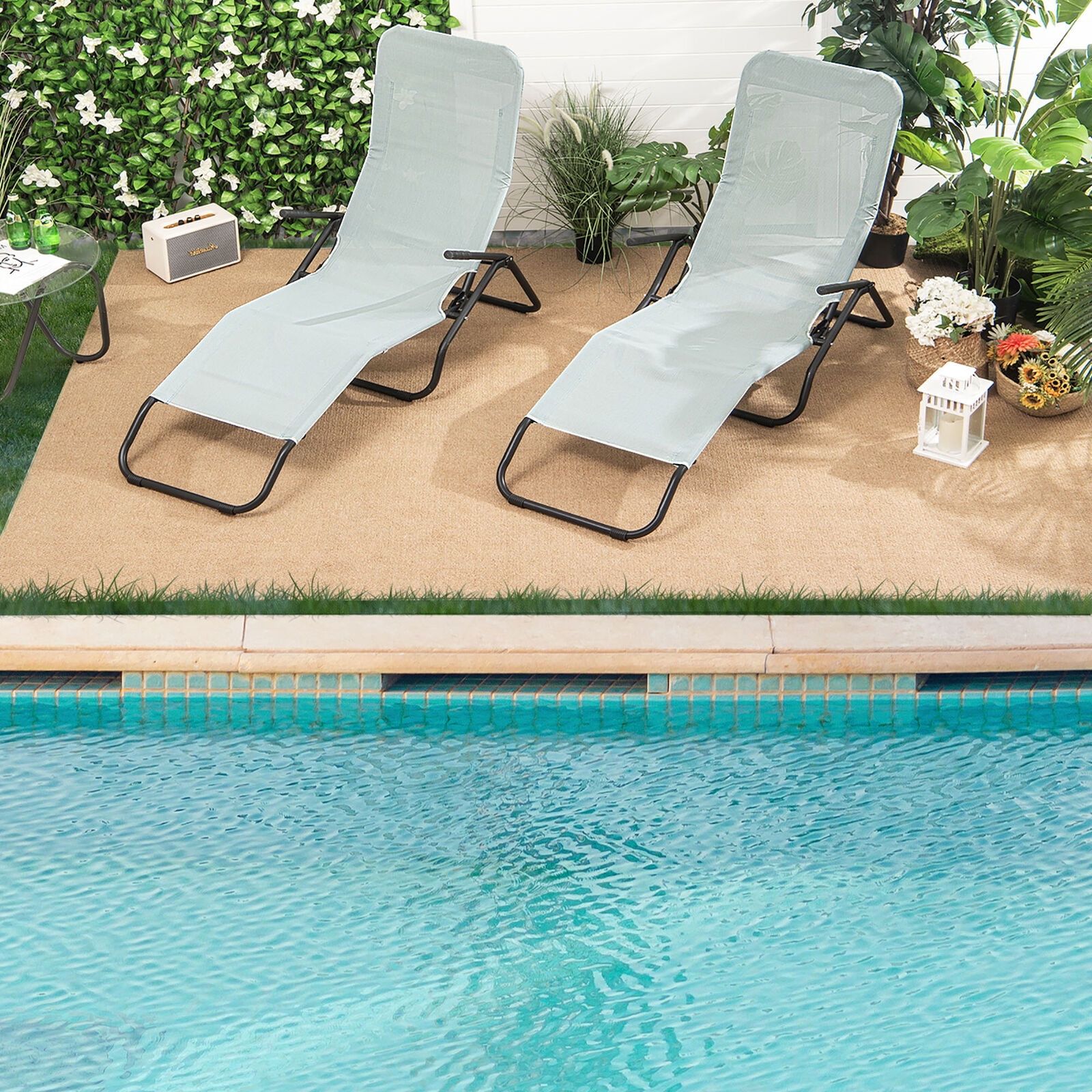 2 PCS Outdoor Chaise Lounge | Folding Stacking Reclining Chairs ...