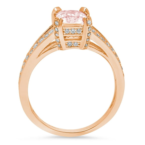 2.45 ct Emerald Cut Simulated Pink Diamond Solitaire with Accents Engagement Ring for Women in 18K Rose Gold