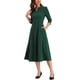 thumbnail image 4 of Vestido de trabajo para mujeres INSPIRE CHIC, corte A, mangas 3/4, vestido midi elegante, verde oscuro, talla 3XL, 4 of 6