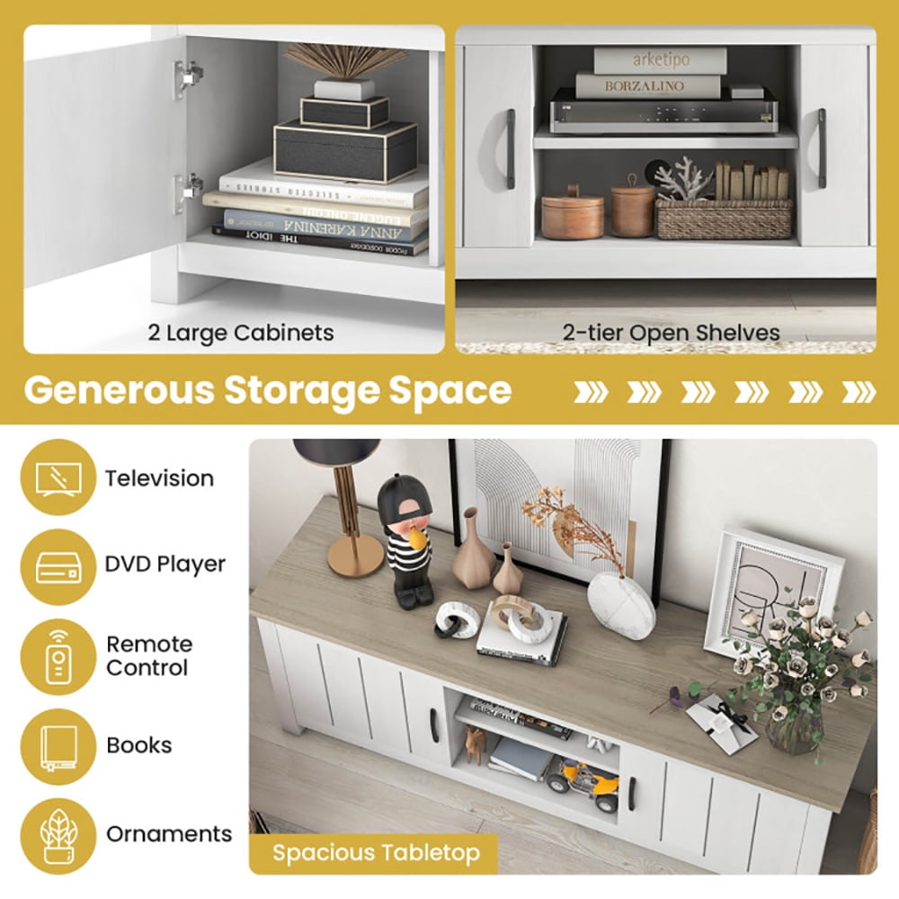 Finihen TV Stand, TV Cabinet, TV Stand with 2 Cabinets and Open Shelves for TVs up to 65 Inch, for Living Room, Bedroom, Natural