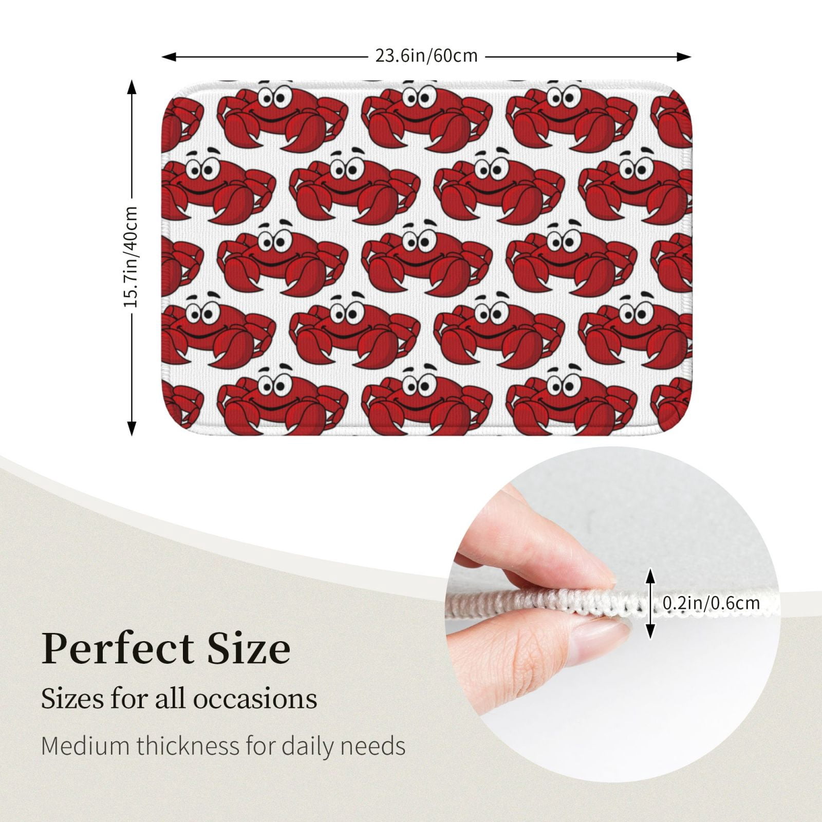 Vsdgher Cute Red Crab Hem Mat 40x60 - Multipurpose Doormat for Indoor & Outdoor Use - Welcome Your Guests with our Entrance Mat