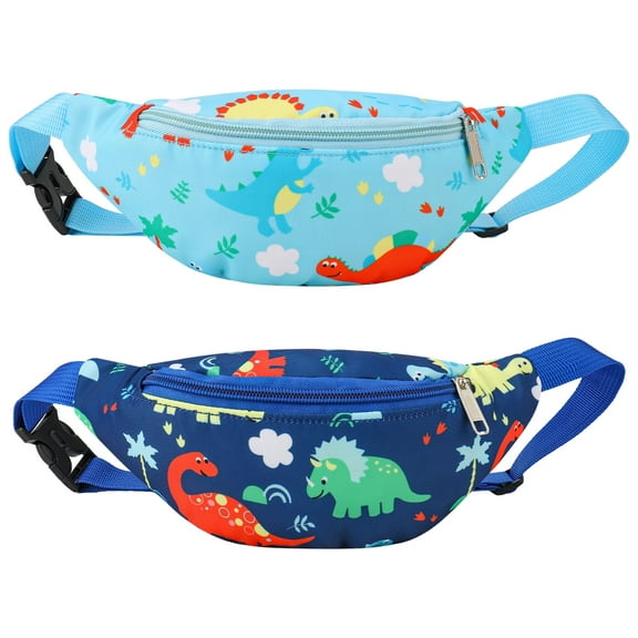 Bocaoying 2 Pack Kids Fanny Pack, Childrens' Sling Bag Crossbody Bag Chest Bag, Cute Dinosaurs Waist Bag with Adjustable Belt, Best Gift for Boys Girls
