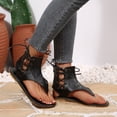 thumbnail image 3 of Gladiator Sandals for Women Lace up Ankle Strap Back Zipper Flip Flops Lightweight Retro Leather Flat Shoes Black Size 6.5, 3 of 8