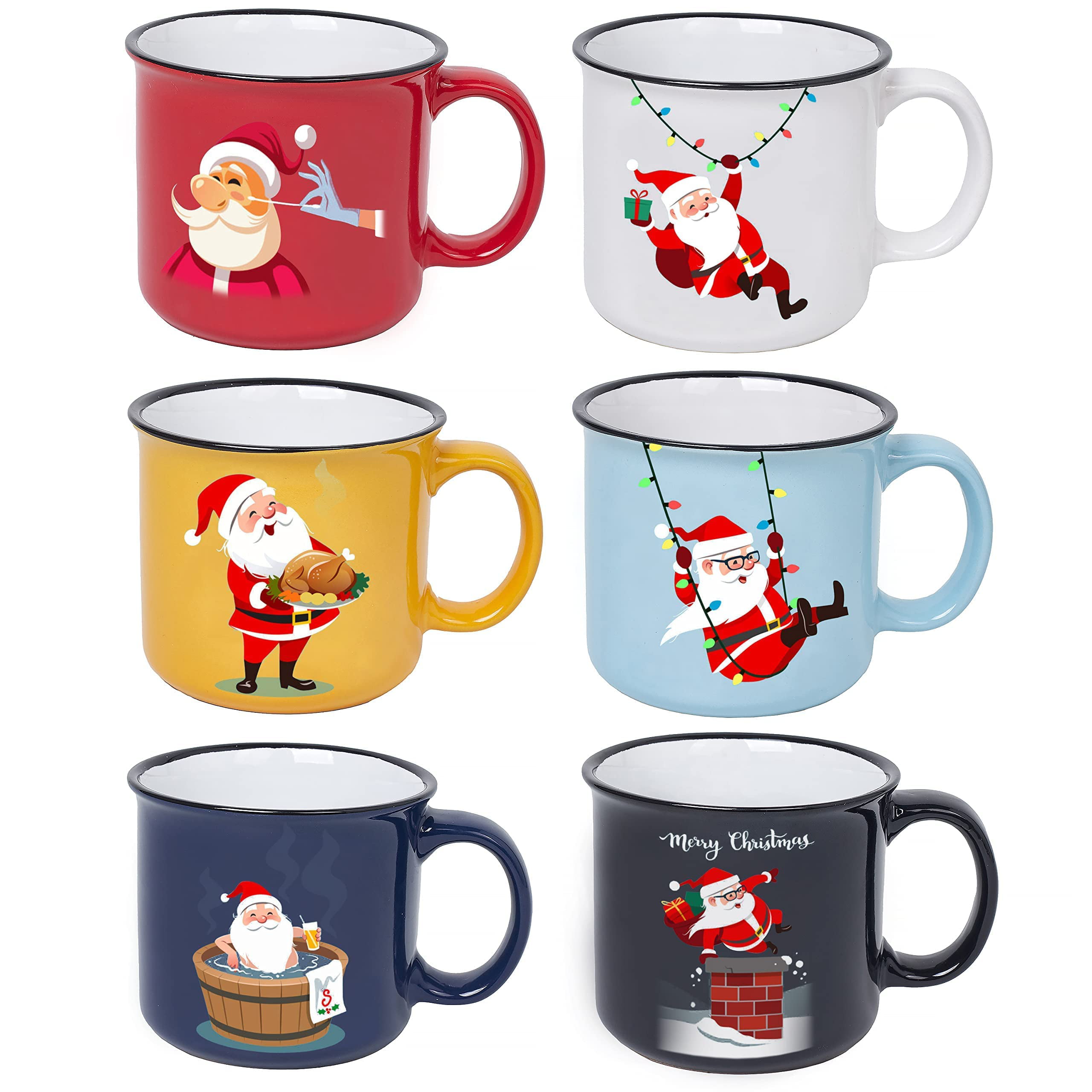 Bruntmor - Juego de 6 tazas de café de tamaño grande de 14 onzas, perfectas  para regalo de Navidad, …Ver más Bruntmor - Juego de 6 tazas de café de