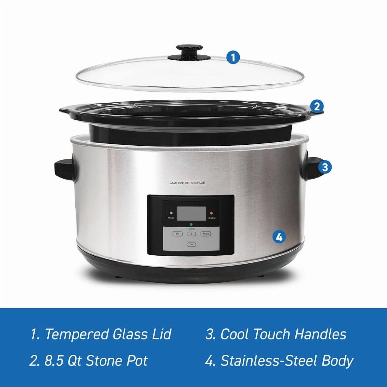 Elite Cuisine MST509 8.5Qt. Stainless Steel Digital Slow Cooker