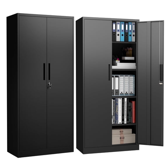 Dolonm 71"H Tall Garage Storage Cabinet, Metal Tool Cabinet with Door and 4 Adjustable Shelves, Locking for Garage Storage Systems, Black
