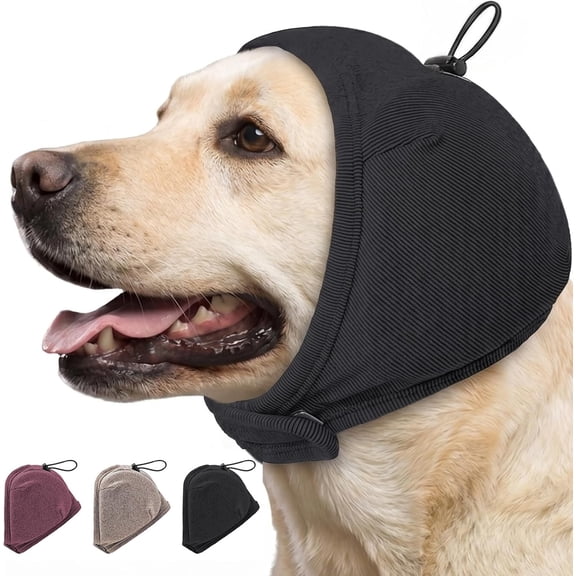 Soft Noise Cancelling Ear Wraps for Dogs-Dog Ear Cover with Thick Sound-Absorbing Pads for Noise Reduction&Anxiety Relief,Head Wrap Calming Hoodie for Thunder,Firework,Hematoma,Grooming(Black,L)