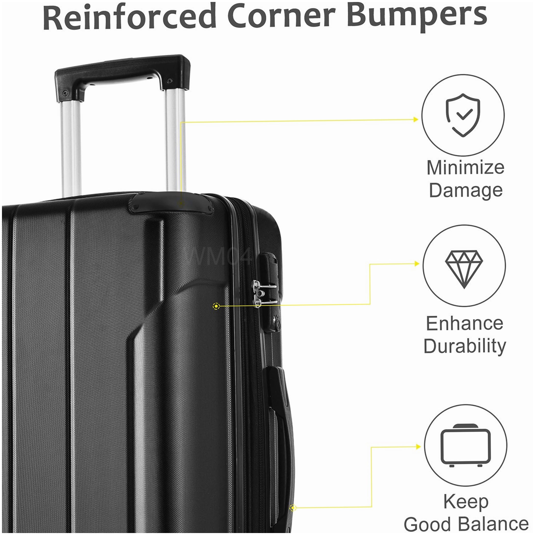 TSA Lock Expandable Suitcase Set, 2-Piece ABS Hardshell Luggage with Spinner Wheels in Black