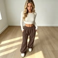 thumbnail image 6 of Vxararl Womens High Waist Baggy Wide Leg Sweatpants, Full Elastic Waist Loose Sweatpant with Side Pockets, Solid Color Casual Daily Workout Pants Coffee 2xL, 6 of 6