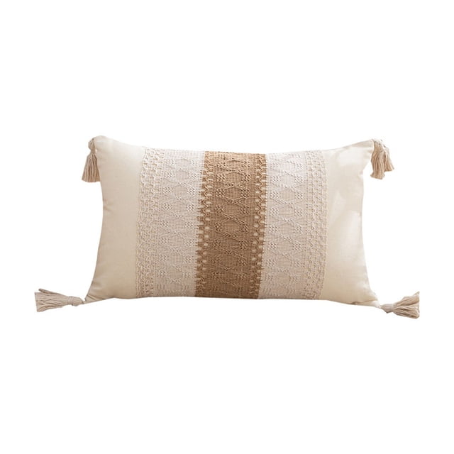 Funda de almohada con borlas, funda de almohada decorativa suave de 30x50cm para dormitorio, sala de estar, sofá, cojín, oficina, funda de almohada lumbar, diseño de borlas bordadas blancas,