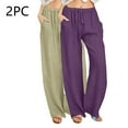thumbnail image 2 of ZACPNCV Womens Loose Wide Leg Pants Casual Trousers Solid Drawstring Waist Long Pants With Pocket Green, 2 of 7