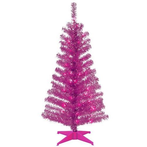 National Tree 4 Pink Tinsel Tree With Plastic Stand And 70 Clear Lights Walmart Com Walmart Com