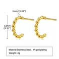 thumbnail image 4 of HOOUN Simple Round Hoop Earrings stainless steel Beads C-shaped Earrings Golden Women-13mm, 4 of 7