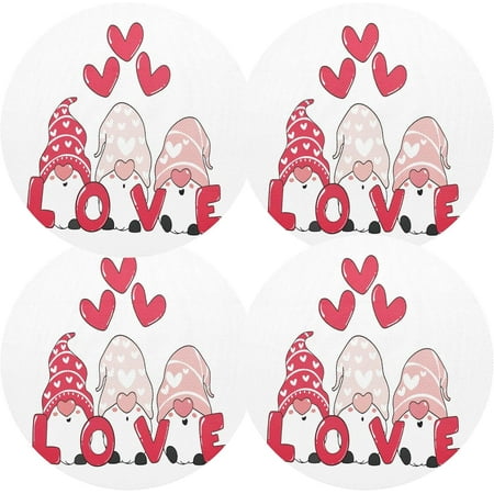 

Coolnut Cute Valentine s Day Gnome Elf Placemats 4Pcs Holidays PVC Weave Place Mats Table Mats Non-Slip Easy to Clean for Home Kitchen BBQ Party Table Decor 15.4×15.4in