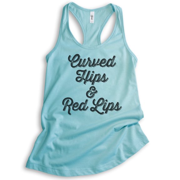 Curved Hips And Red Lips Tank Top, Ladies Racerback Tank Top, Sassy Lady Tank, Cancun, Medium