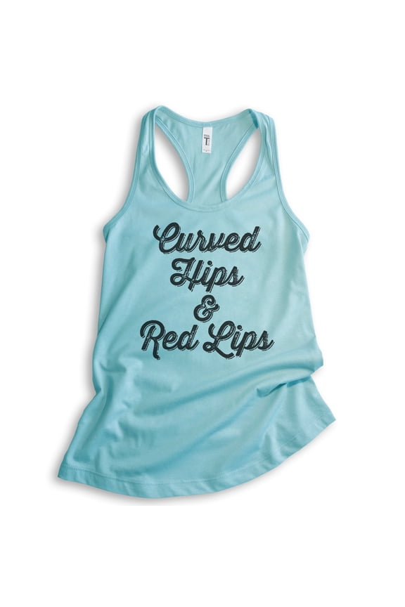 Curved Hips And Red Lips Tank Top, Ladies Racerback Tank Top, Sassy Lady Tank, Cancun, X-Small