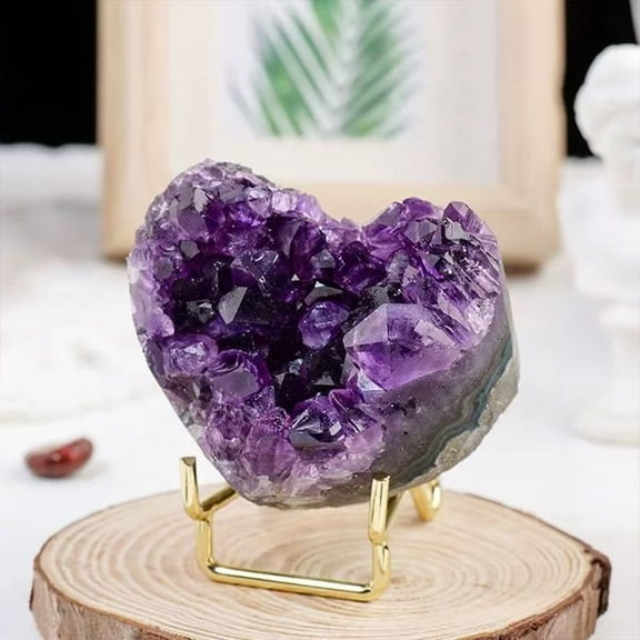 1pc Natural Amethyst Heart Cluster 1.18-1.57in - Unique Raw Crystal Specimen, Hand-Polished for Home Decor, Office & Romantic Gifts
