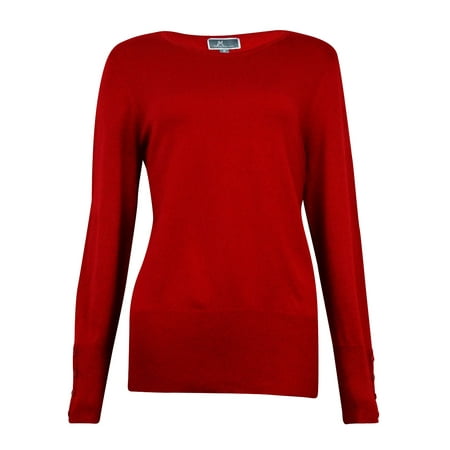 JM Collection - JM Collection Women's Crewneck Buttoned-Sleeves Sweater ...