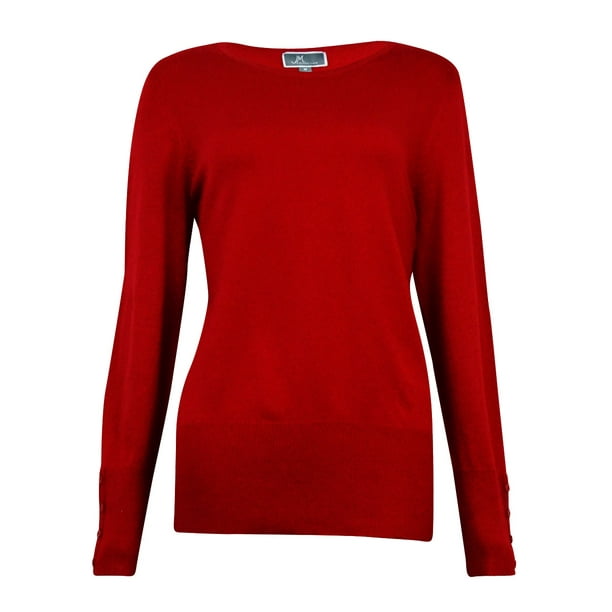 JM Collection Women's Crewneck Buttoned-Sleeves Sweater - Walmart.com ...