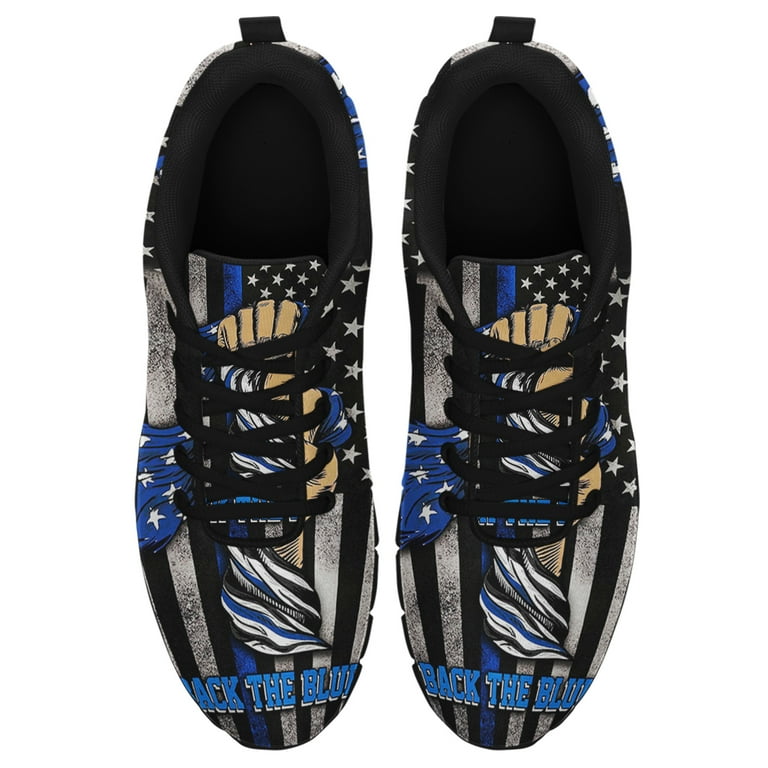 Back The Blue Police Running Shoes Sneakers Mesh Black Size