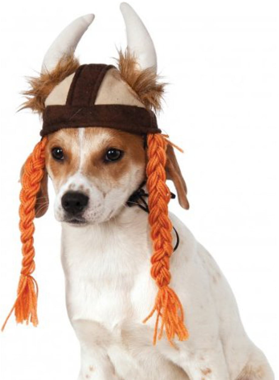 Plush Viking Helmet With Braids Pet Dog Costume Accessory