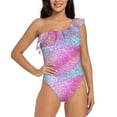 thumbnail image 2 of Yiaed Fun Rainbow Pink Print Women One Piece Swimsuits Tummy Control One Shoulder Bathing Suits Pattern Ruffle Swimwear-X-Large, 2 of 8