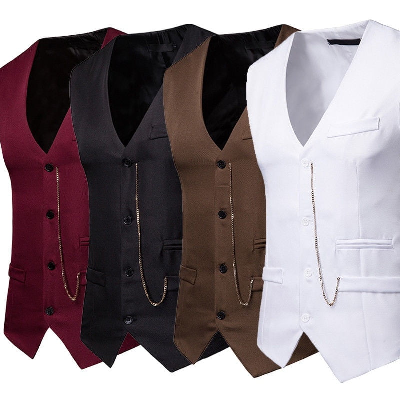 Men's Fake Waistcoat Vest Suit Slim Fit Tuxedo Formal Business Vest Performance 