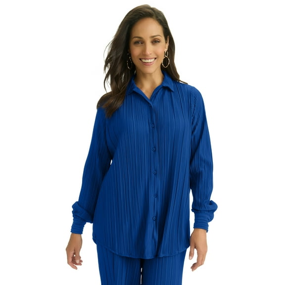 Jessica London Women's Plus Size Plisse Button-Front Blouse