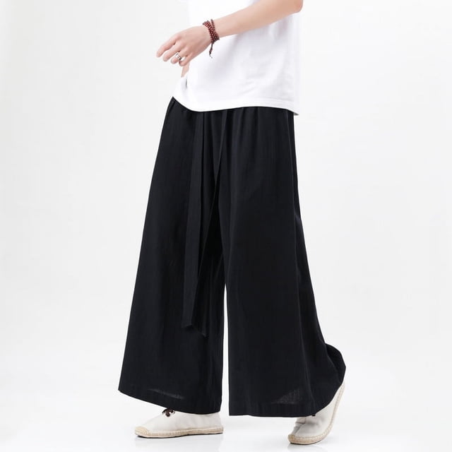 Pantalones casuales de algodón y lino para hombre Pantalones anchos de lino holgados para hombre