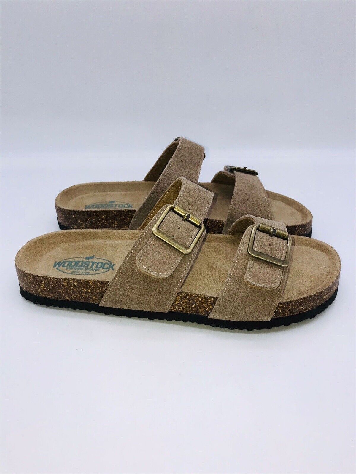 Woodstock Vintage Brand New York Women Leslie Double Strap Slide Sandal Tan 7M