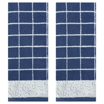 Unique Bargains Checkered Pure Cotton Hand Towel Set Blue 2-Piece