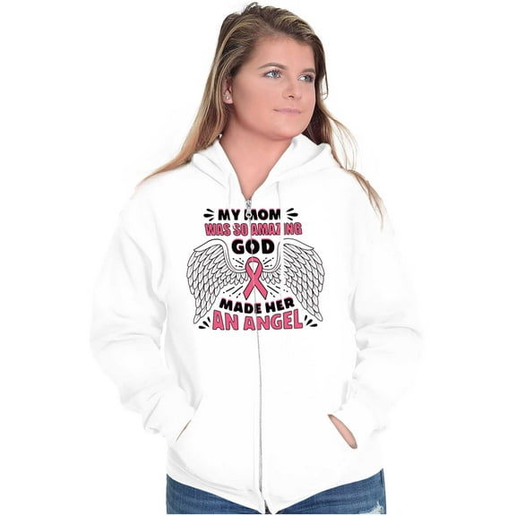 Breast Cancer My Mom is an Angel Zip Up Hoodie Men's Women's Brisco Brands S