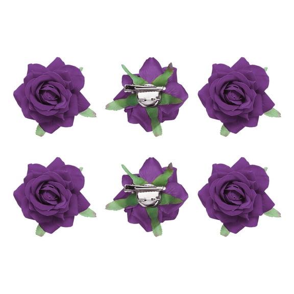 6 Pcs Rose Flower Hair Clips 3 Inch Flower Hair Pins for Women Hair Accessories Dark Purple