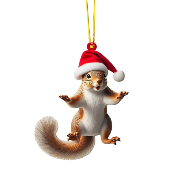 Colgantes acrílicos con animales adorables para festivales: oso polar, ardilla, erizo, mapache, gorros festivos, decoración para colgar en árboles, puertas y hogares
