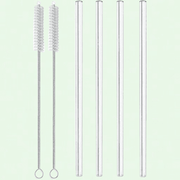 4 Pack of Reusable Glass Drinking Straws - Eco Friendly, BPA Free - Ideal for Milkshakes, Smoothies - 20cm