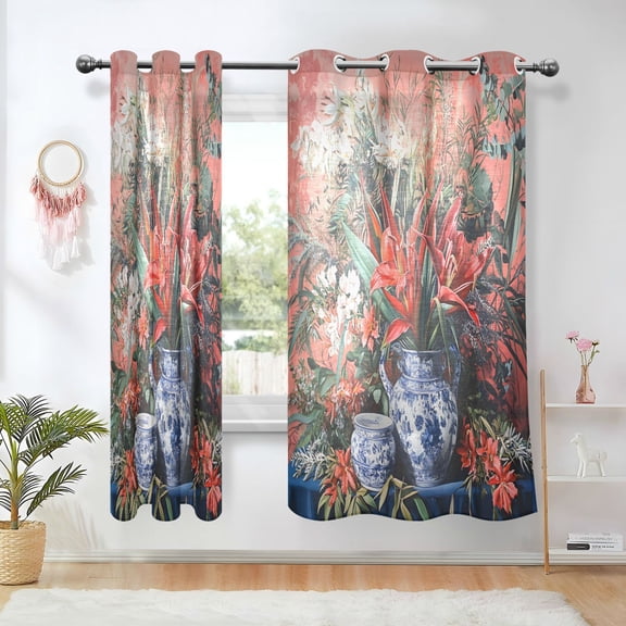 Yayeee Window Curtains Light Filtering 63"x42" Grommet Panel Pair Home Living Room Decor, Red Vibrant Flowers