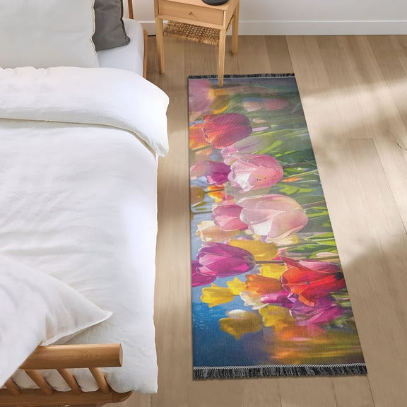 Tulips Oil Painting Bedside Runner Rug 2'x 6' Non Slip Carpet Floor Mat Area Rug