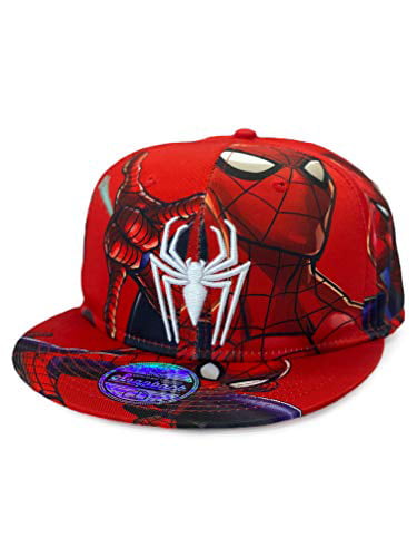 Red Marvel Comics Mens Spiderman Character Costume Embroidered/Printed Snapback Flatbrim Baseball Cap Hat 