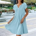 thumbnail image 3 of Women'S Summer Short Sleeve Dress Button V Neck Loose Fit Casual Flowy Pleated Dresses Maxi Tunic Beach Dress Light blue XXL, 3 of 5