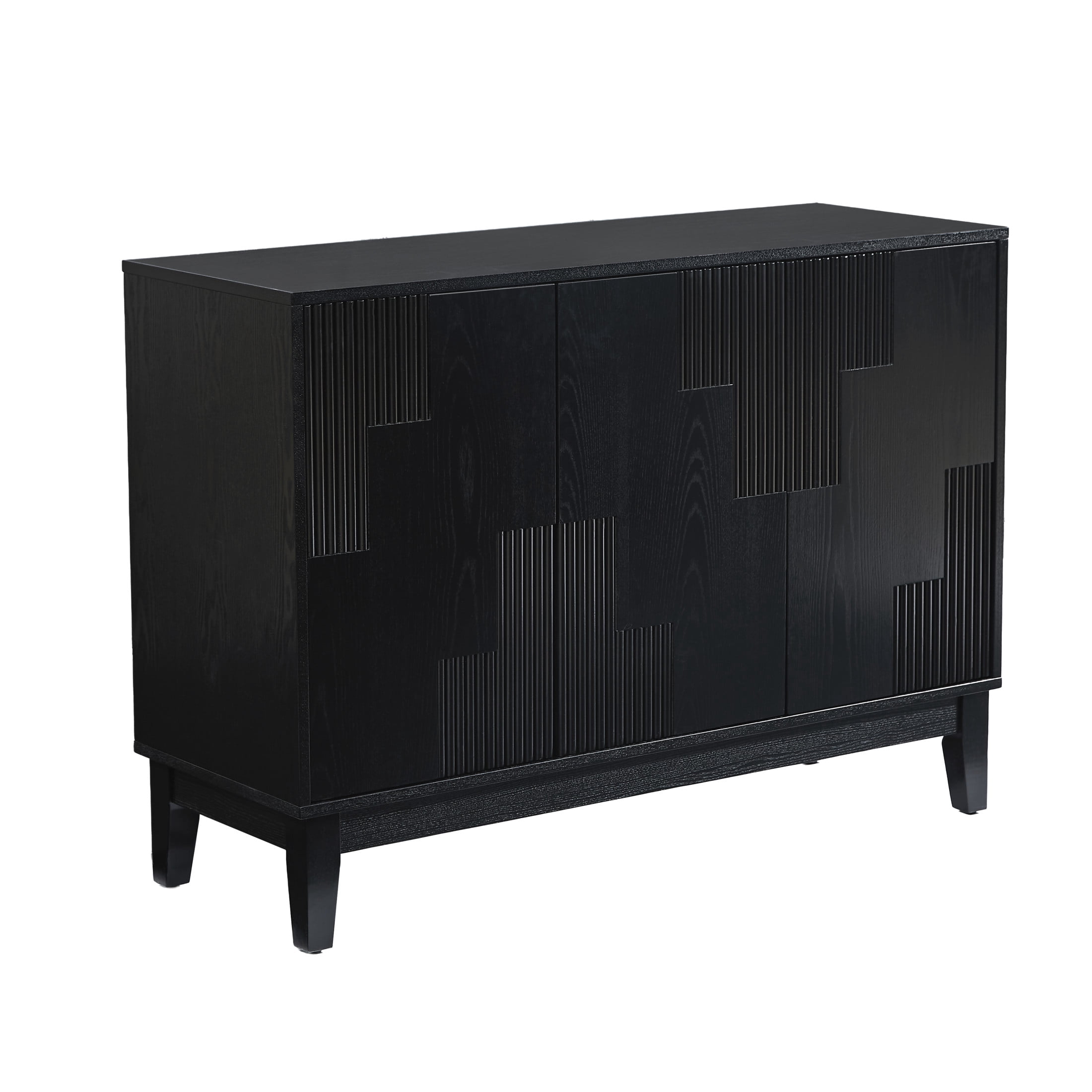 GDF Studio 44.3" Mid Century Modern Sideboard Buffet Cabinet with Storage, 3 Doors, Adjustable Shelves, Black