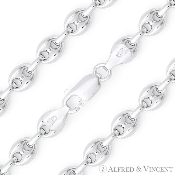 8mm Puffed Marina / Mariner Link Italian Chain Bracelet in .925 Sterling Silver