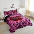 thumbnail image 4 of Rose Skull Comforter Set Queen,Pink Black Damask Floral Gothic Bedding Set Halloween Skull Skeleton Bedding Comforter Sets Teen Women Goth Hippie Skull Bed Set, 4 of 6