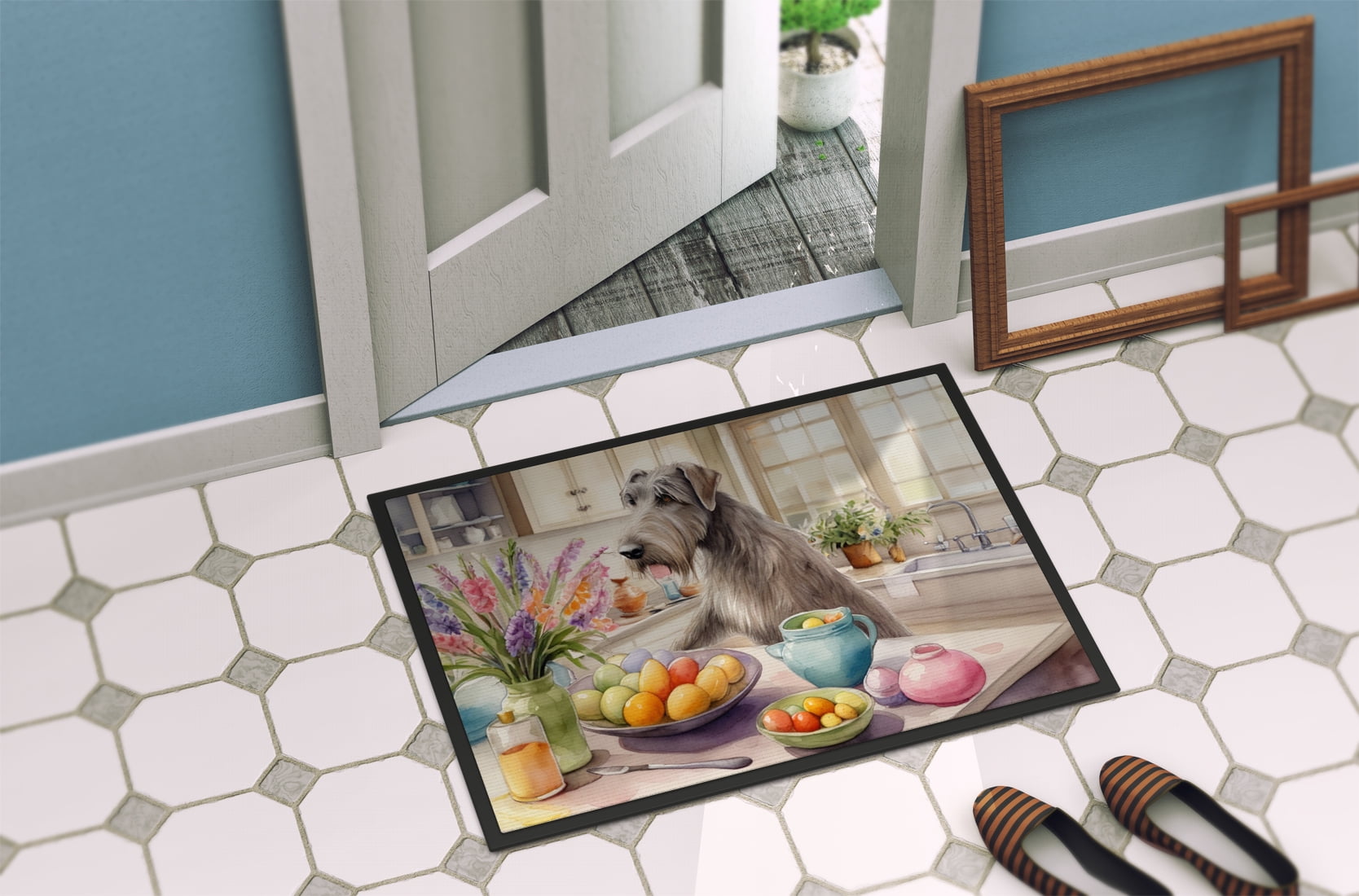Decorating Easter Yorkshire Terrier Doormat