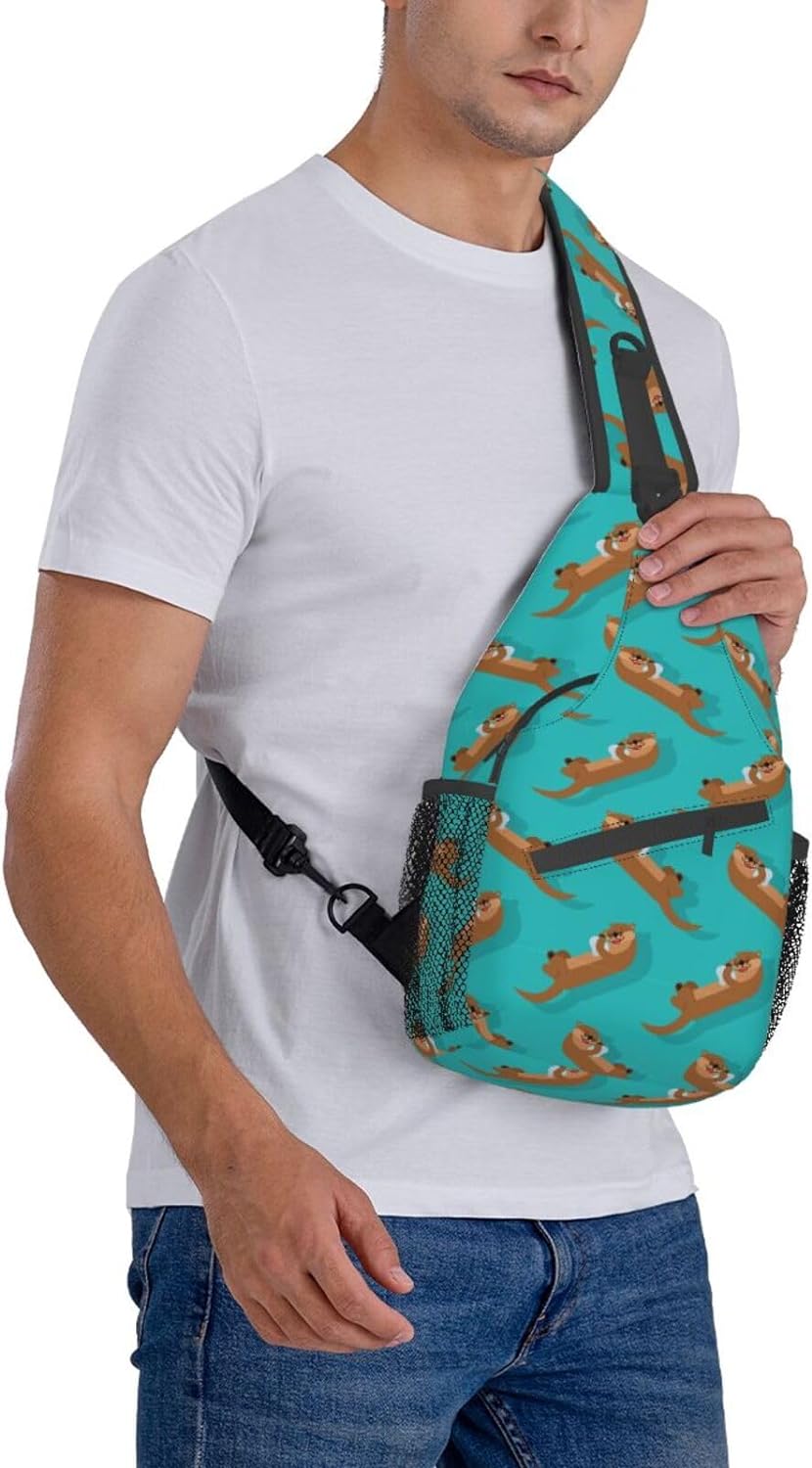 Cute Otter Animal Pattern Sling Bag Crossbody Hiking Travel Chest Bags Backpack Shoulder Daypack for Women Men