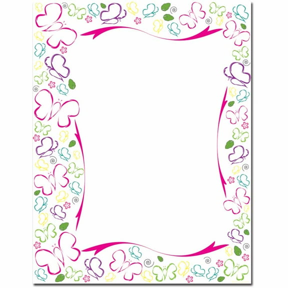 Sketched Butterflies Letterhead Printer Paper, 80 Sheet Pack