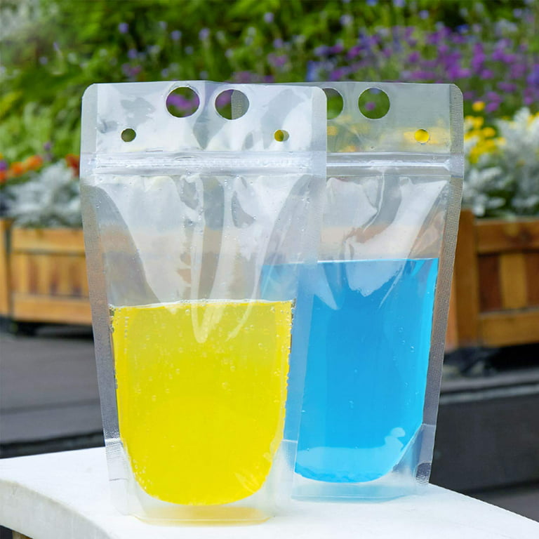 TOPHOUSE 100pcs Drink Pouches for Adults Heavy Duty Hand-Held Translucent  Reusable Juice Pouches with 100 Drink Straws Adult Party Favors