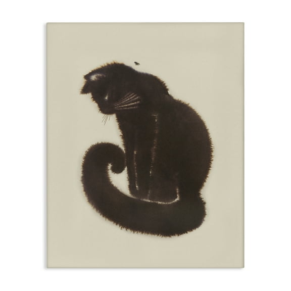 Stupell Industries Sitting Cat Curved Tail Animals Painting Wrapped Canvas Art Print Wall Art, 16 x 20